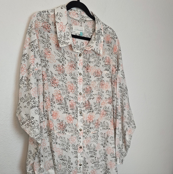 ANTHROPOLOGIE Enchanted Floral Button Down Top Cotton Embroidered Plus Size 2X - Picture 3 of 16
